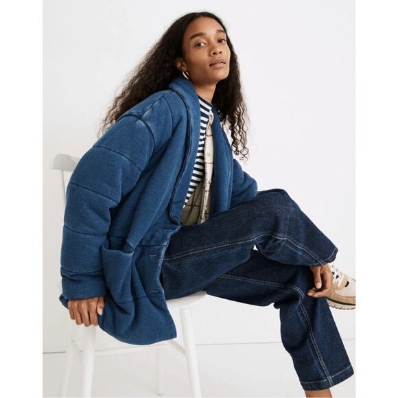 Madewell Jackets & Blazers - Madewell Indigo Terry Sweatshirt Puffer Coat Large Casual Cozy Comfort Oversized